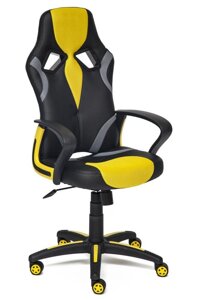 Кресло офисное «Ранер»Runner) (Искусств. чёрн. кожа + жёлтая сетка)
