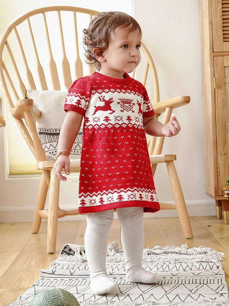 Детский рождественский свитер с коротким рукавом и принтом лося Платье - сравнение