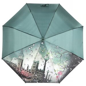 Зонт женский Город с каплями зеленый Popular