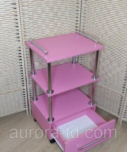 Тележка косметологическая на колесиках с ящиком розовая