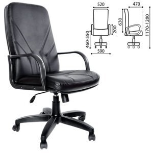 Кресло офисное Менеджер, кожа, монолитный каркас, черное К-01