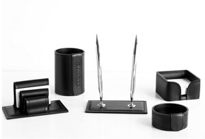 Настольный набор для рабочего стола, цвет черный, материал кожа, 52401