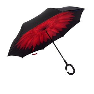 Антизонт Smart зонт наоборот Хризантема (Черно-красный)