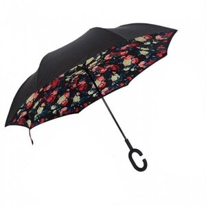 Антизонт Smart зонт наоборот Розы (Микс-черный)
