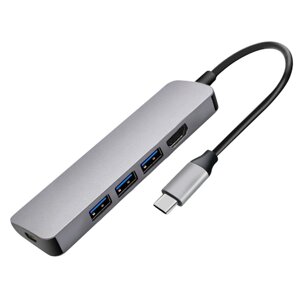 USB-C адаптер для ноутбука 6 в 1 (3 порта USB 3.0, hdmi, micro SD, SD) (16 см) HRS а26 (серебристый)