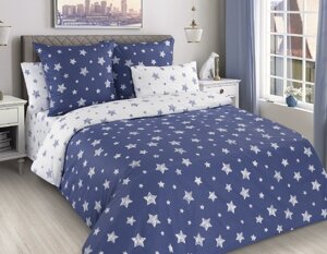 Комплект постельного белья Лидертекс бязь 2,0 с европростыней Звезды