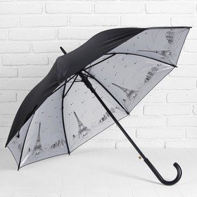 Зонт - трость полуавтоматический 'Ночной Париж'8 спиц, R 53 см, цвет чёрный