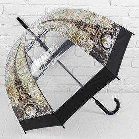 Зонт - трость полуавтоматический 'Париж'8 спиц, R 40 см, цвет чёрный